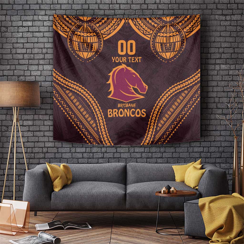 Custom Broncos Rugby Tapestry With Polynesian Style