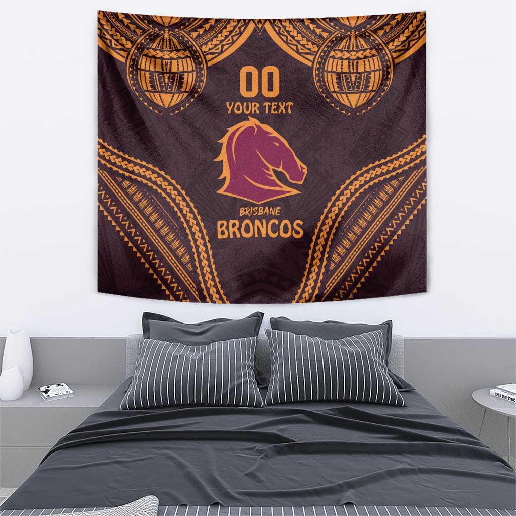 Custom Broncos Rugby Tapestry With Polynesian Style