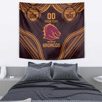Custom Broncos Rugby Tapestry With Polynesian Style