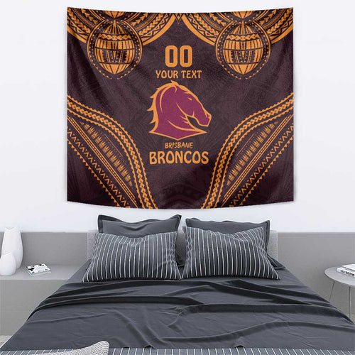 Custom Broncos Rugby Tapestry With Polynesian Style