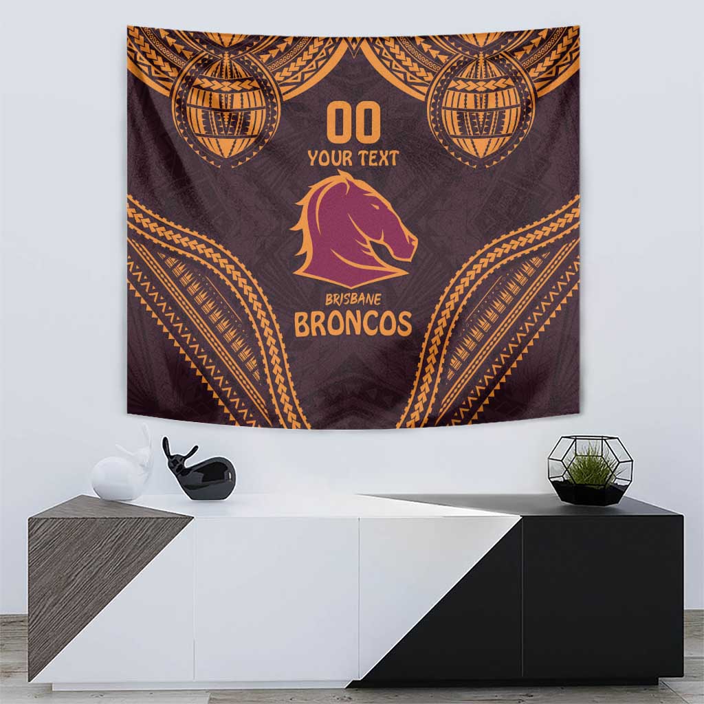 Custom Broncos Rugby Tapestry With Polynesian Style