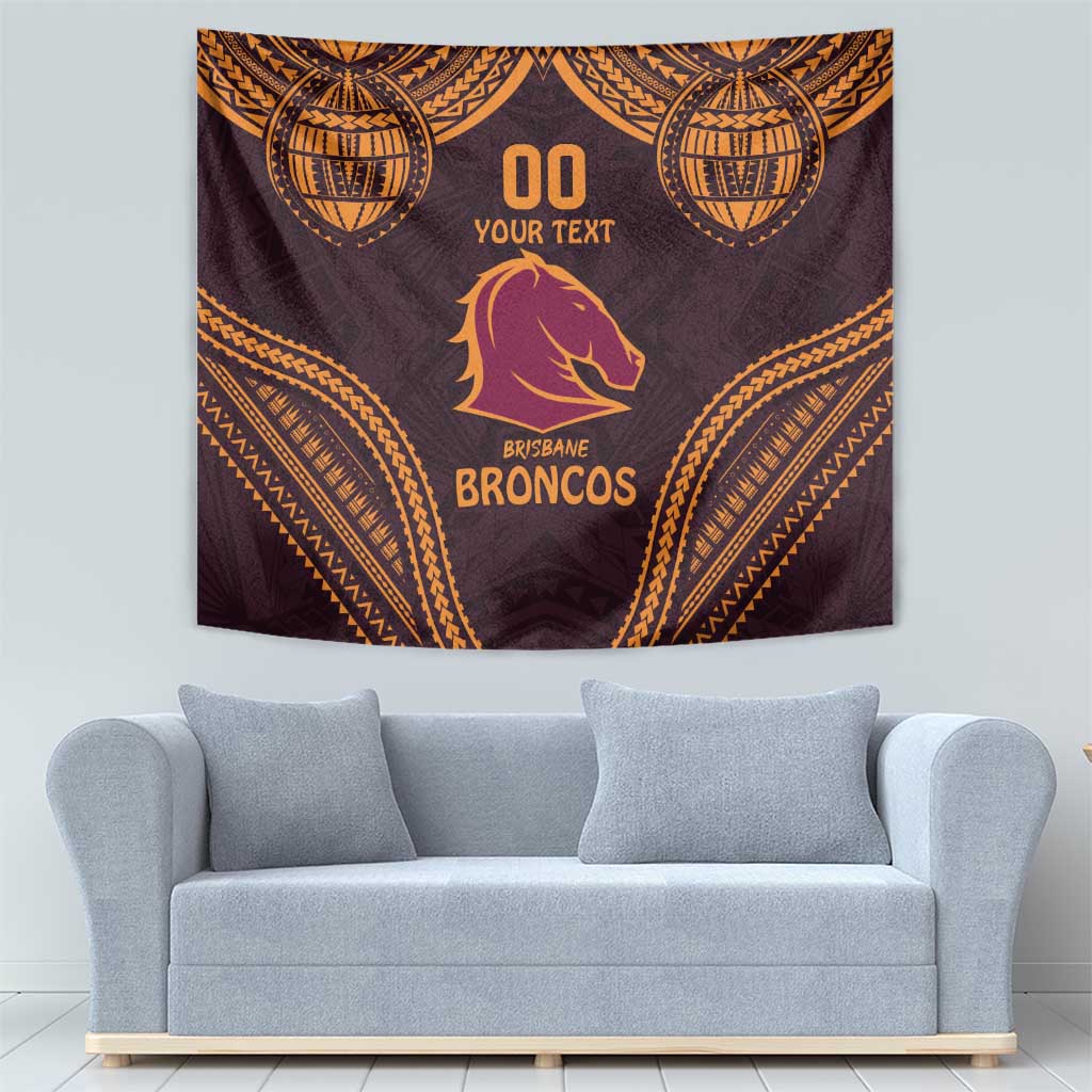 Custom Broncos Rugby Tapestry With Polynesian Style