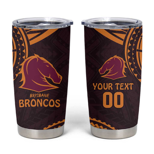 Custom Broncos Rugby Tumbler Cup With Polynesian Style