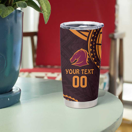 Custom Broncos Rugby Tumbler Cup With Polynesian Style