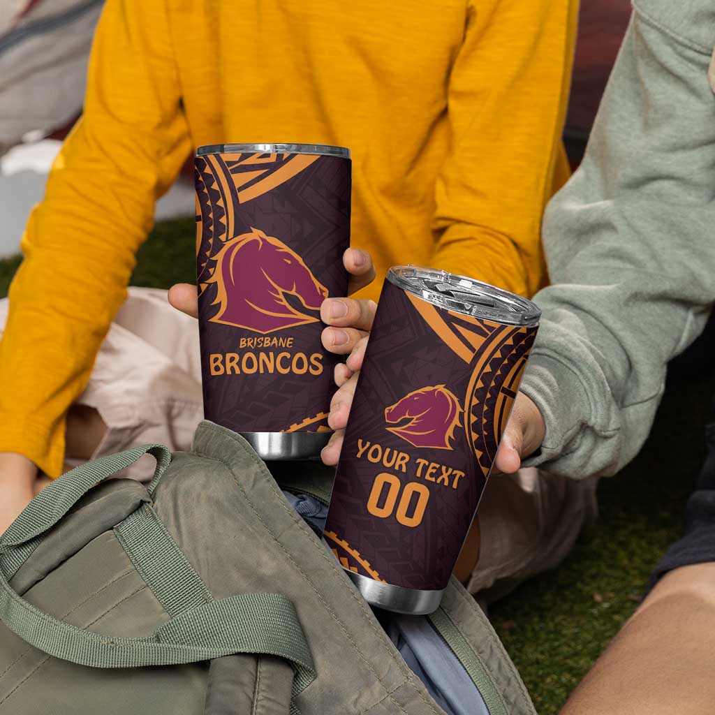 Custom Broncos Rugby Tumbler Cup With Polynesian Style