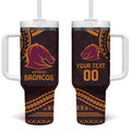Custom Broncos Rugby Tumbler With Handle With Polynesian Style
