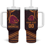 Custom Broncos Rugby Tumbler With Handle With Polynesian Style