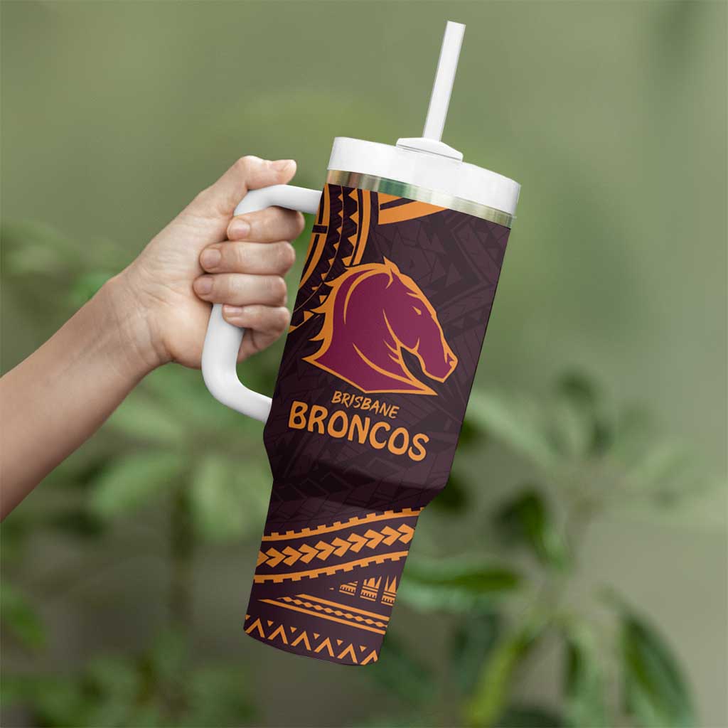 Custom Broncos Rugby Tumbler With Handle With Polynesian Style