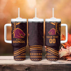 Custom Broncos Rugby Tumbler With Handle With Polynesian Style