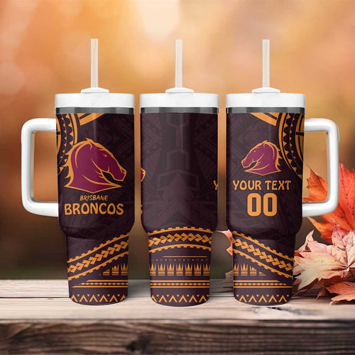 Custom Broncos Rugby Tumbler With Handle With Polynesian Style