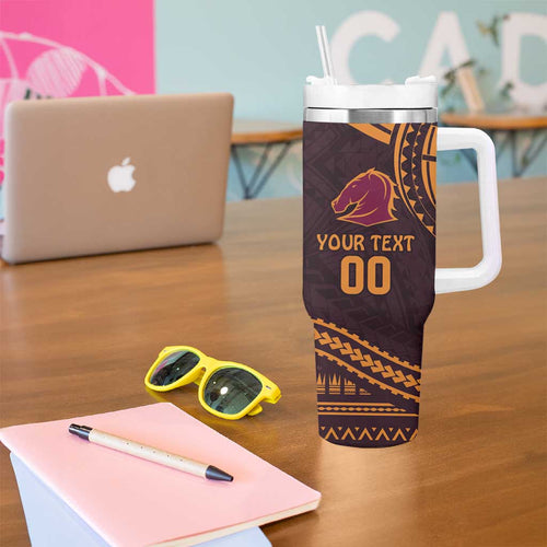 Custom Broncos Rugby Tumbler With Handle With Polynesian Style