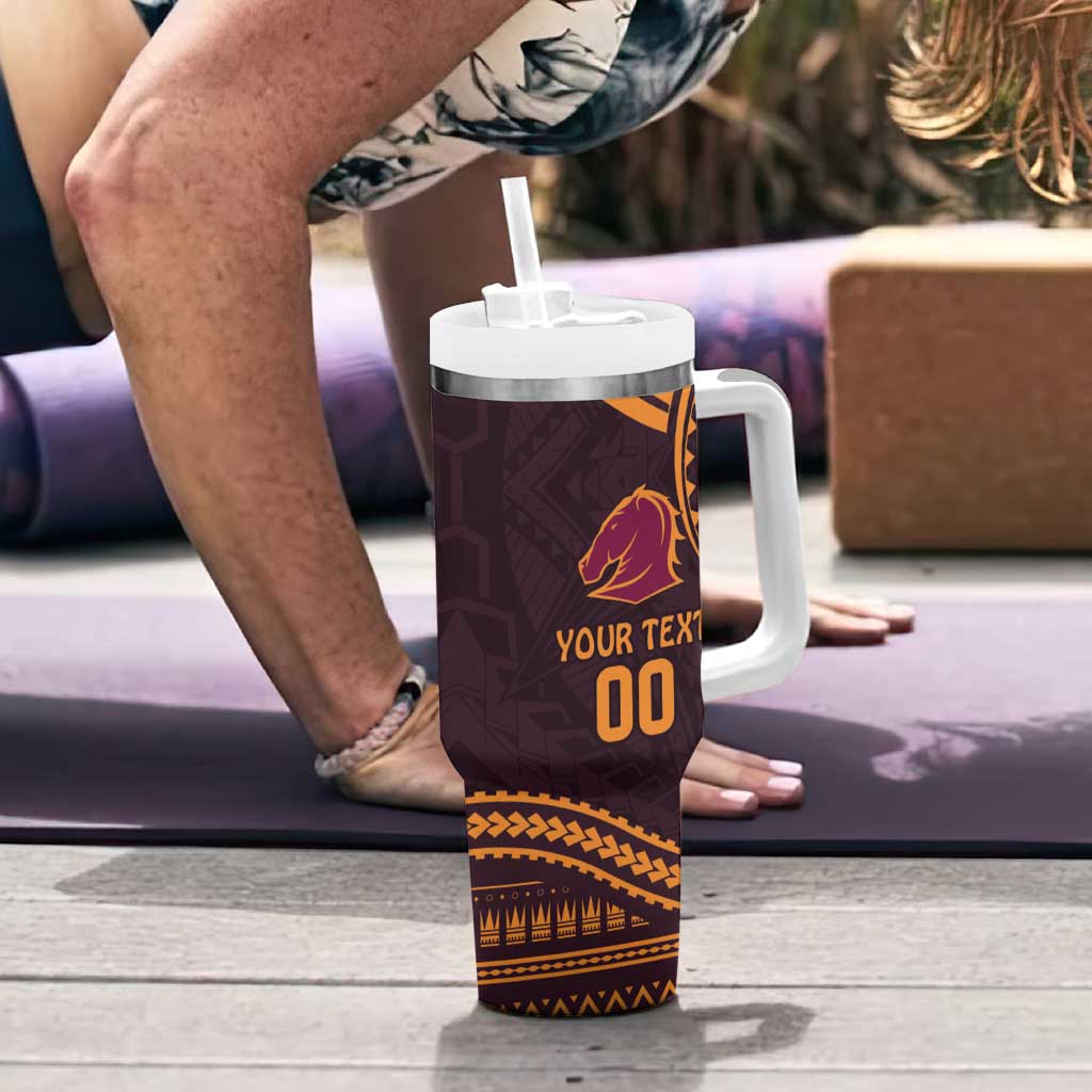Custom Broncos Rugby Tumbler With Handle With Polynesian Style