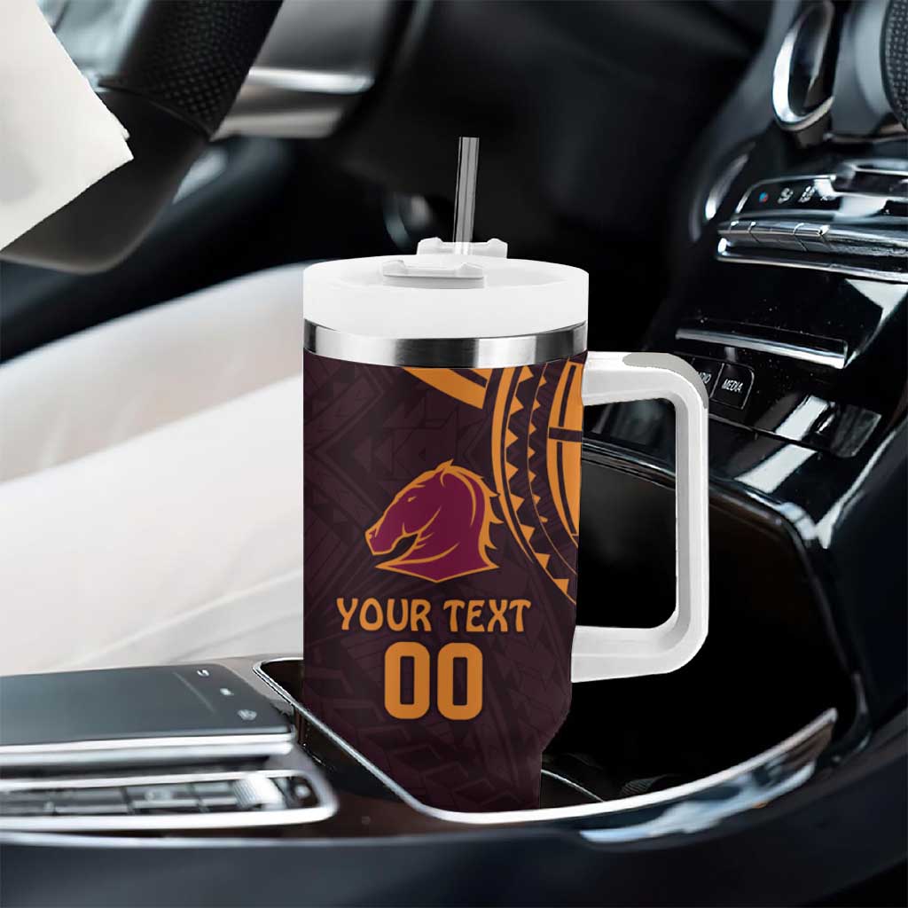Custom Broncos Rugby Tumbler With Handle With Polynesian Style