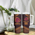 Custom Broncos Rugby Tumbler With Handle With Polynesian Style