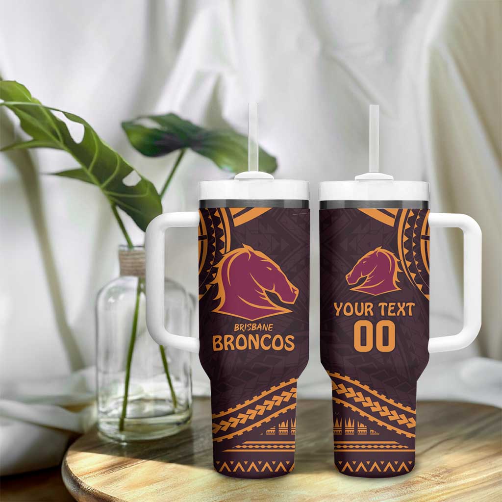Custom Broncos Rugby Tumbler With Handle With Polynesian Style