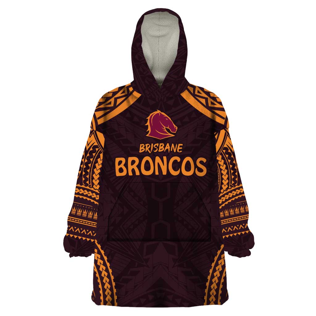 Custom Broncos Rugby Wearable Blanket Hoodie With Polynesian Style
