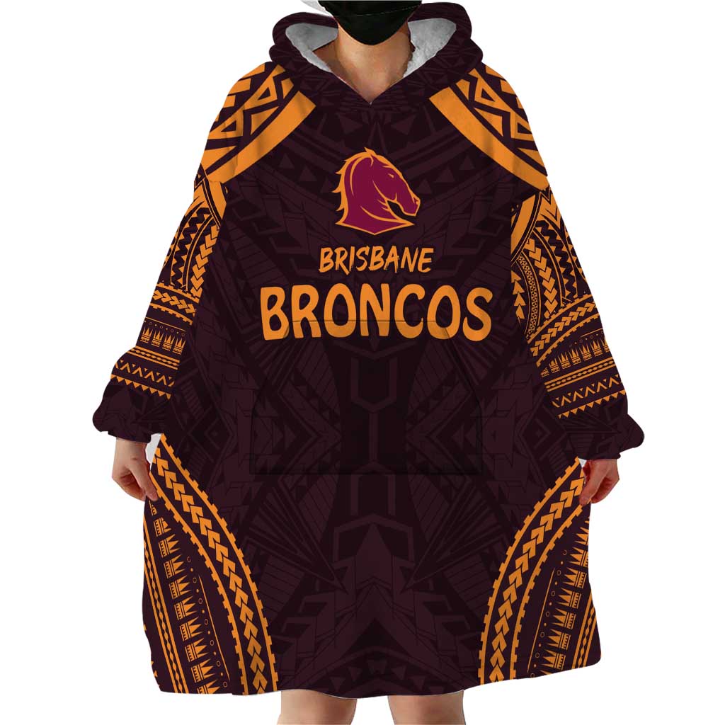 Custom Broncos Rugby Wearable Blanket Hoodie With Polynesian Style
