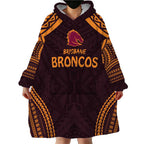Custom Broncos Rugby Wearable Blanket Hoodie With Polynesian Style