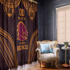 Custom Broncos Rugby Window Curtain With Polynesian Style