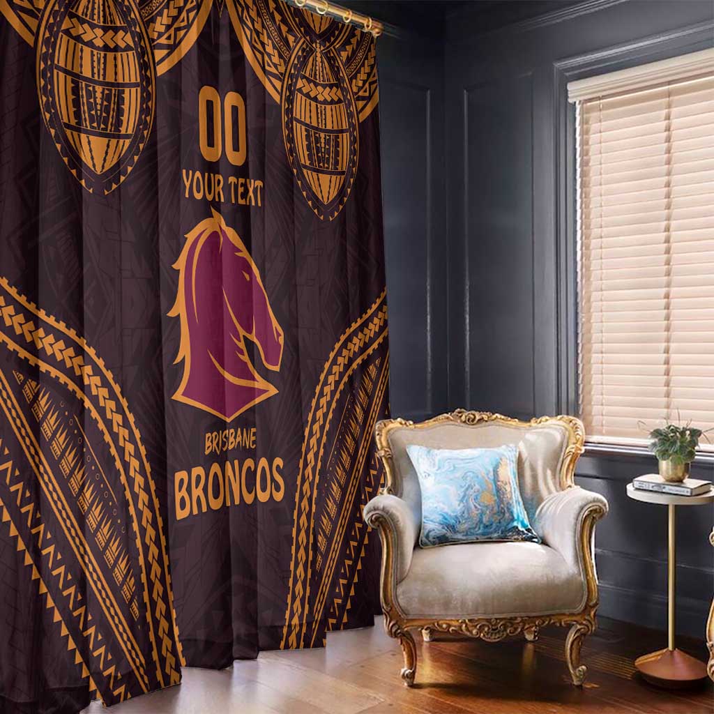 Custom Broncos Rugby Window Curtain With Polynesian Style