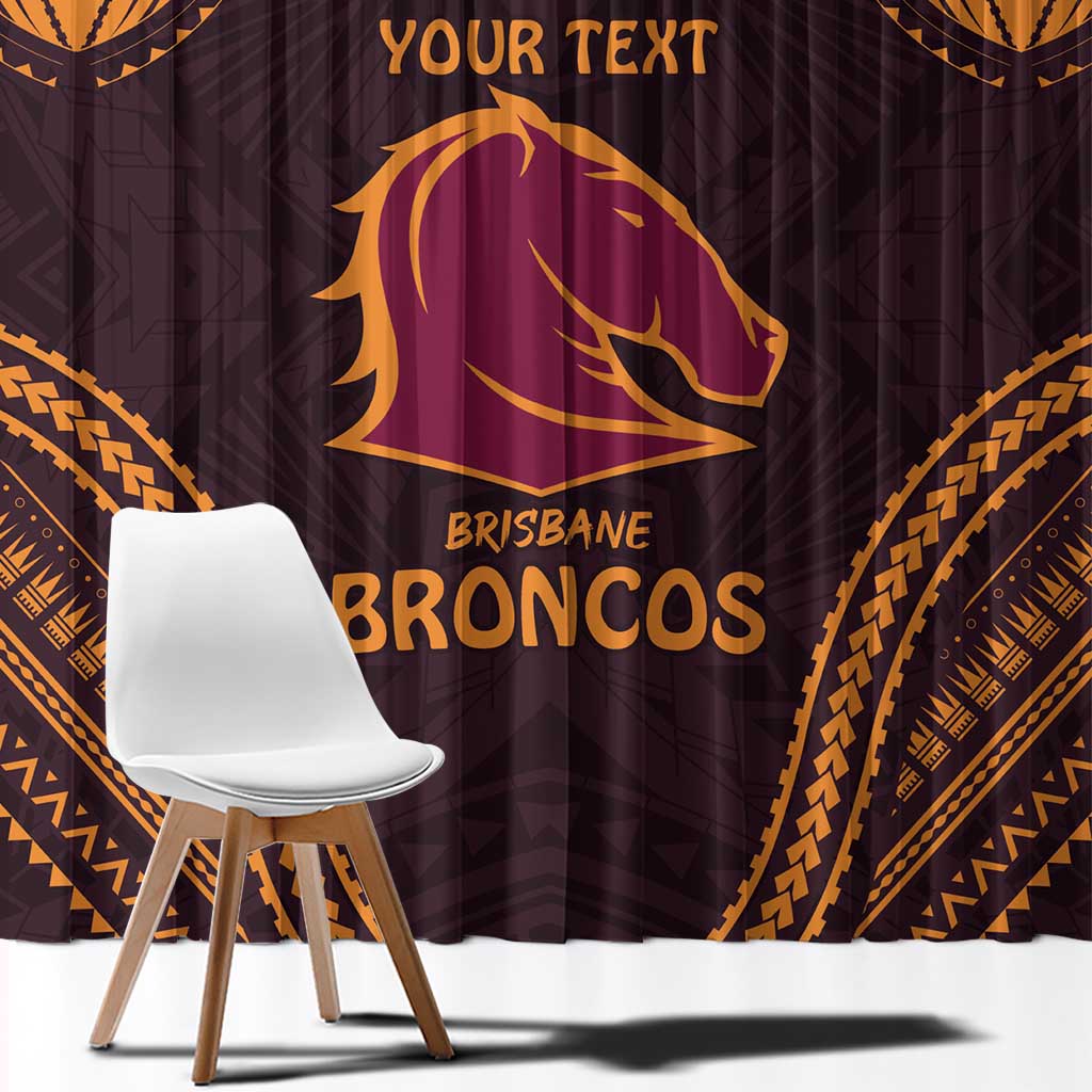 Custom Broncos Rugby Window Curtain With Polynesian Style