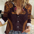 Custom Broncos Rugby Women Casual Shirt With Polynesian Style