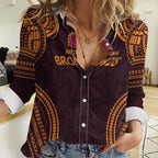 Custom Broncos Rugby Women Casual Shirt With Polynesian Style