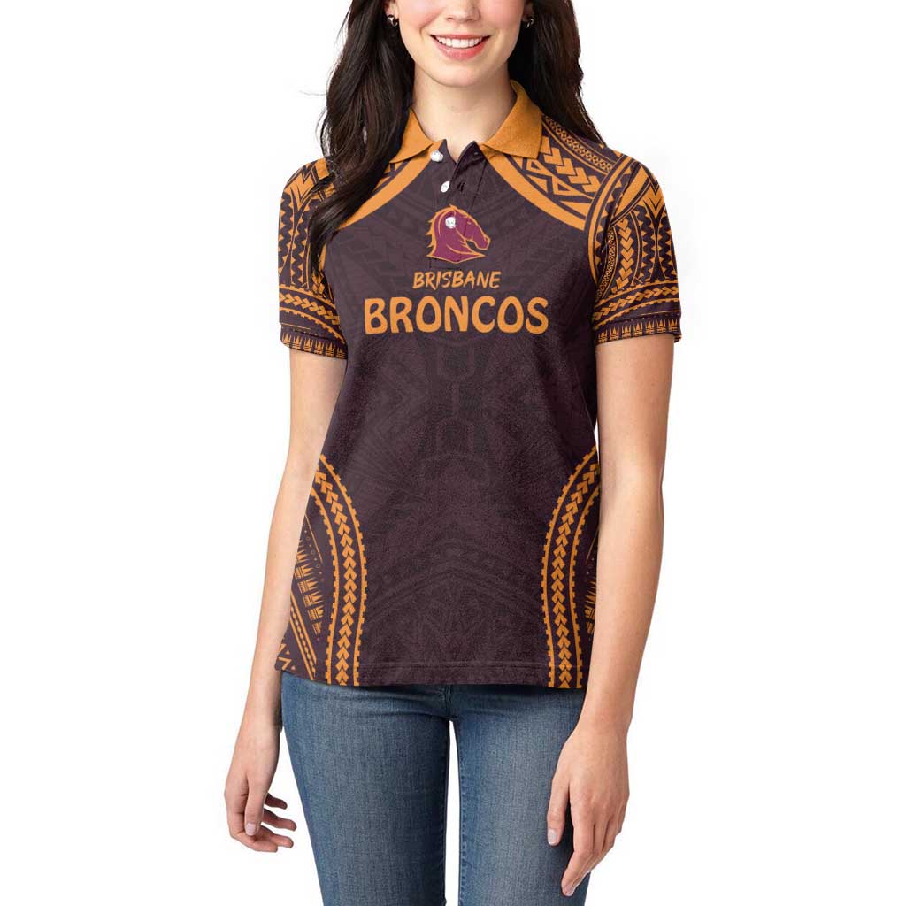 Custom Broncos Rugby Women Polo Shirt With Polynesian Style