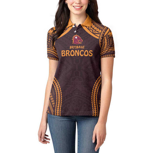 Custom Broncos Rugby Women Polo Shirt With Polynesian Style