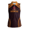 Custom Broncos Rugby Women Sleeveless Polo Shirt With Polynesian Style