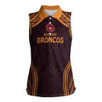 Custom Broncos Rugby Women Sleeveless Polo Shirt With Polynesian Style