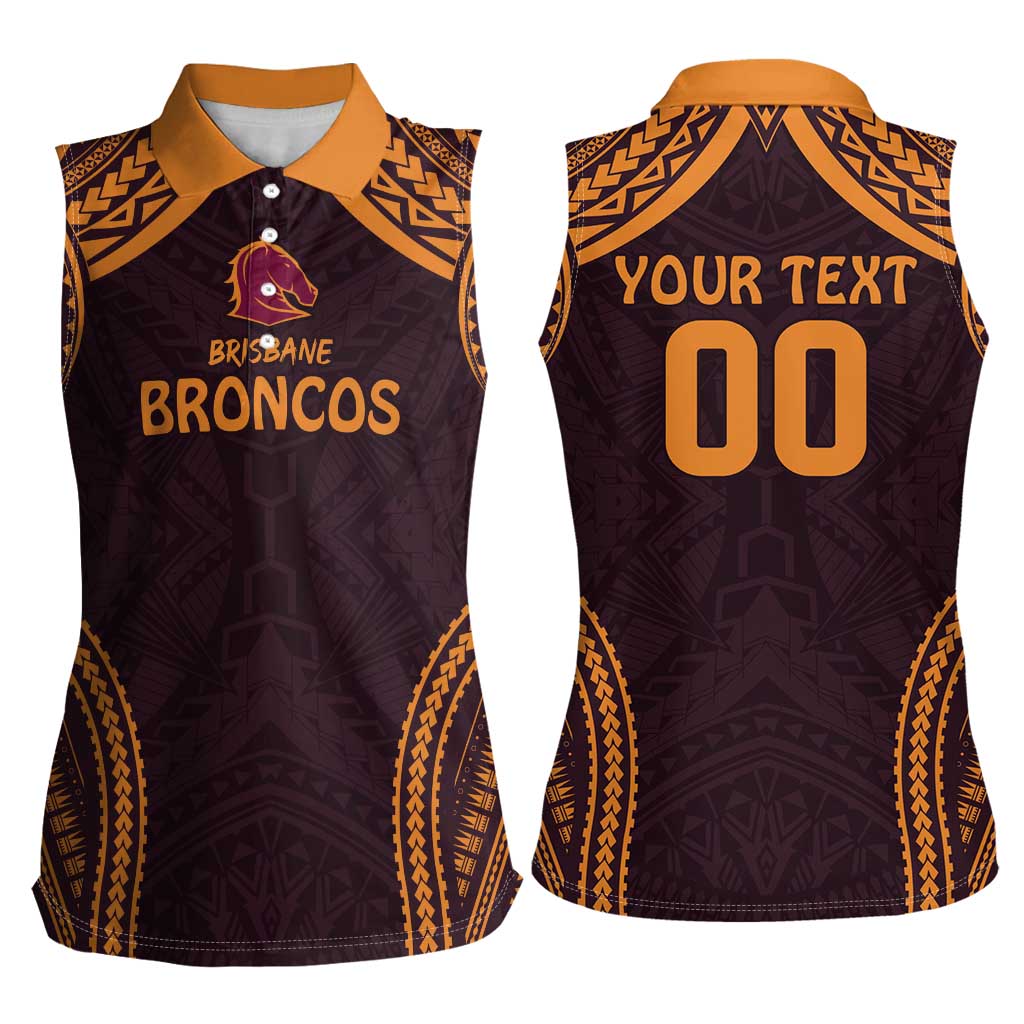 Custom Broncos Rugby Women Sleeveless Polo Shirt With Polynesian Style