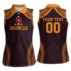 Custom Broncos Rugby Women Sleeveless Polo Shirt With Polynesian Style