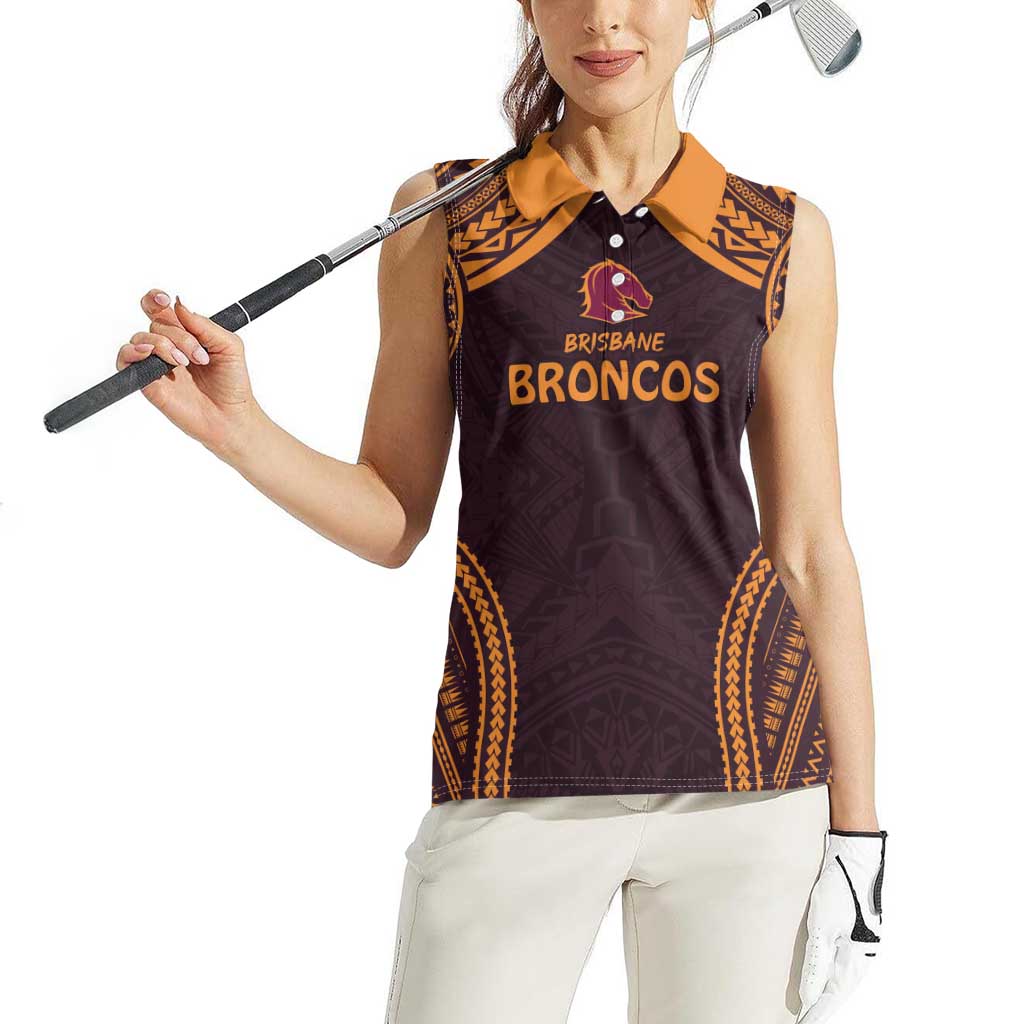 Custom Broncos Rugby Women Sleeveless Polo Shirt With Polynesian Style