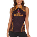 Custom Broncos Rugby Women Sleeveless Polo Shirt With Polynesian Style