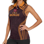 Custom Broncos Rugby Women Sleeveless Polo Shirt With Polynesian Style