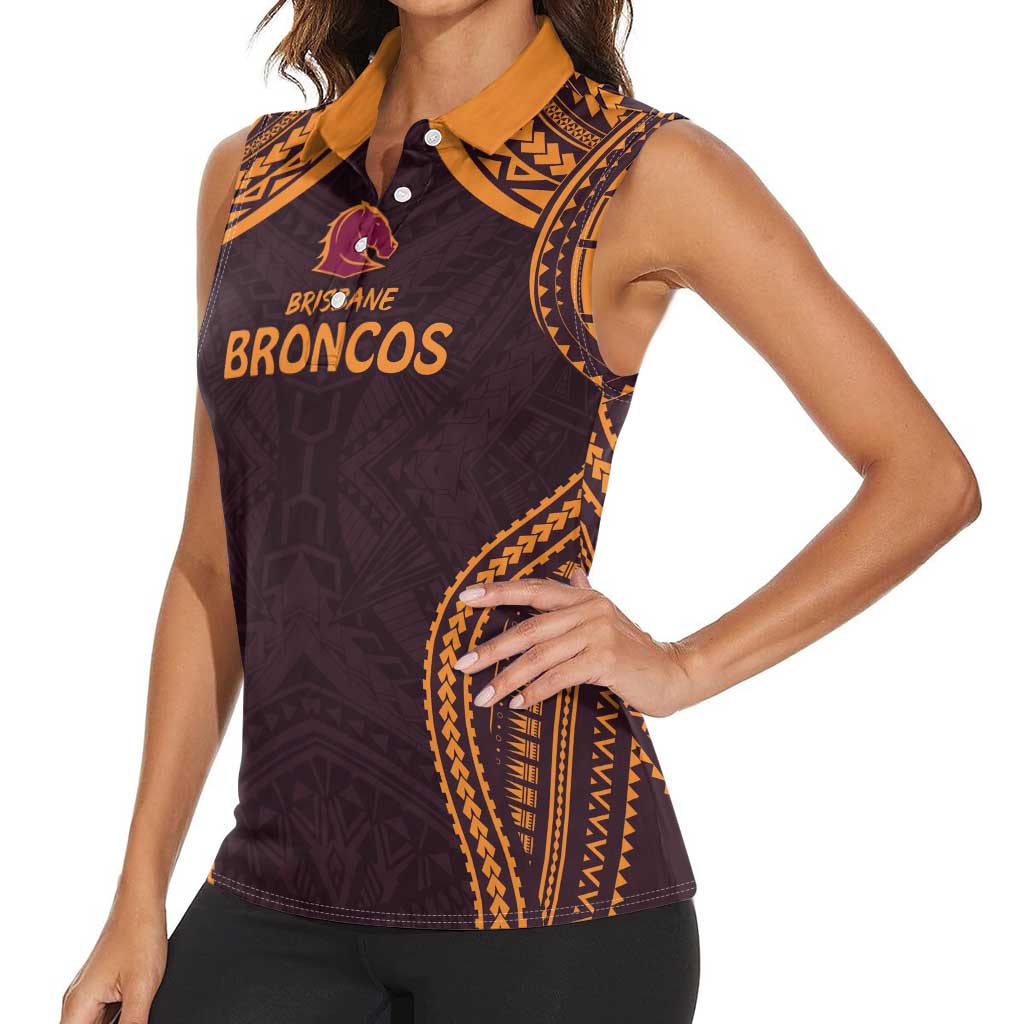 Custom Broncos Rugby Women Sleeveless Polo Shirt With Polynesian Style