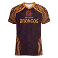 Custom Broncos Rugby Women V-Neck T-Shirt With Polynesian Style