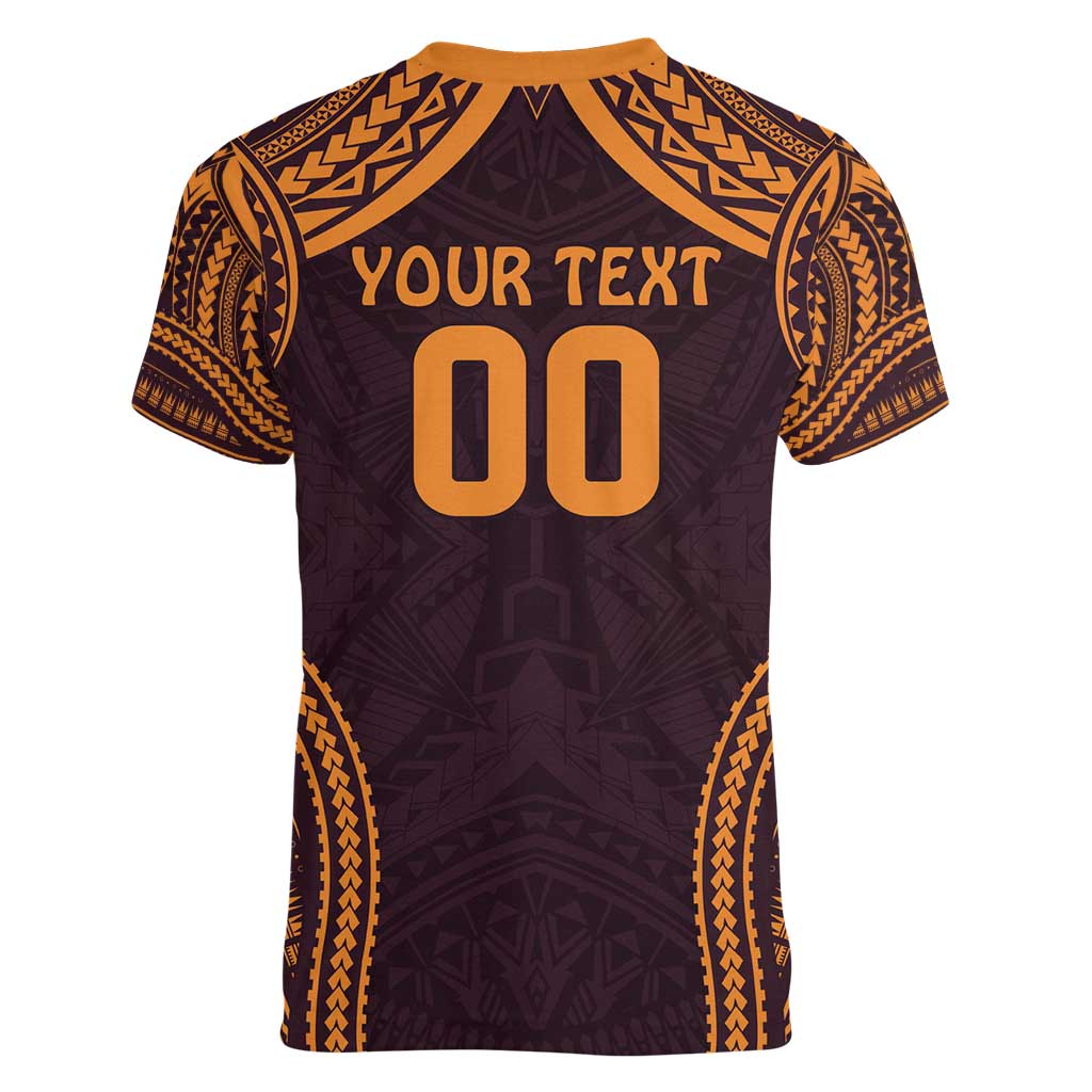 Custom Broncos Rugby Women V-Neck T-Shirt With Polynesian Style