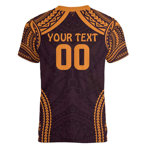 Custom Broncos Rugby Women V-Neck T-Shirt With Polynesian Style