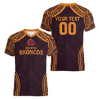 Custom Broncos Rugby Women V-Neck T-Shirt With Polynesian Style
