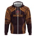 Custom Broncos Rugby Zip Hoodie With Polynesian Style