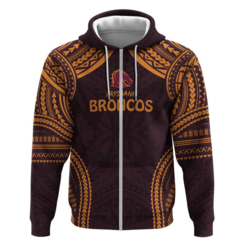 Custom Broncos Rugby Zip Hoodie With Polynesian Style