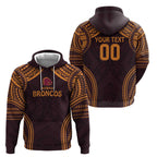 Custom Broncos Rugby Zip Hoodie With Polynesian Style