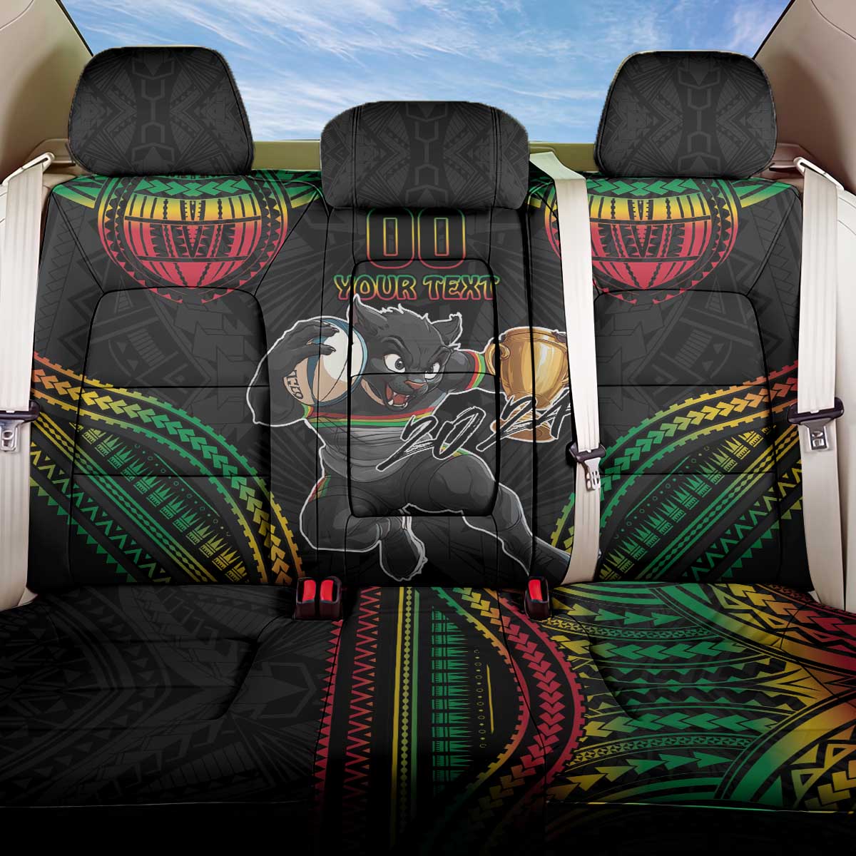Custom Panthers Champion Grand Final 2024 Back Car Seat Cover With Polynesian Style
