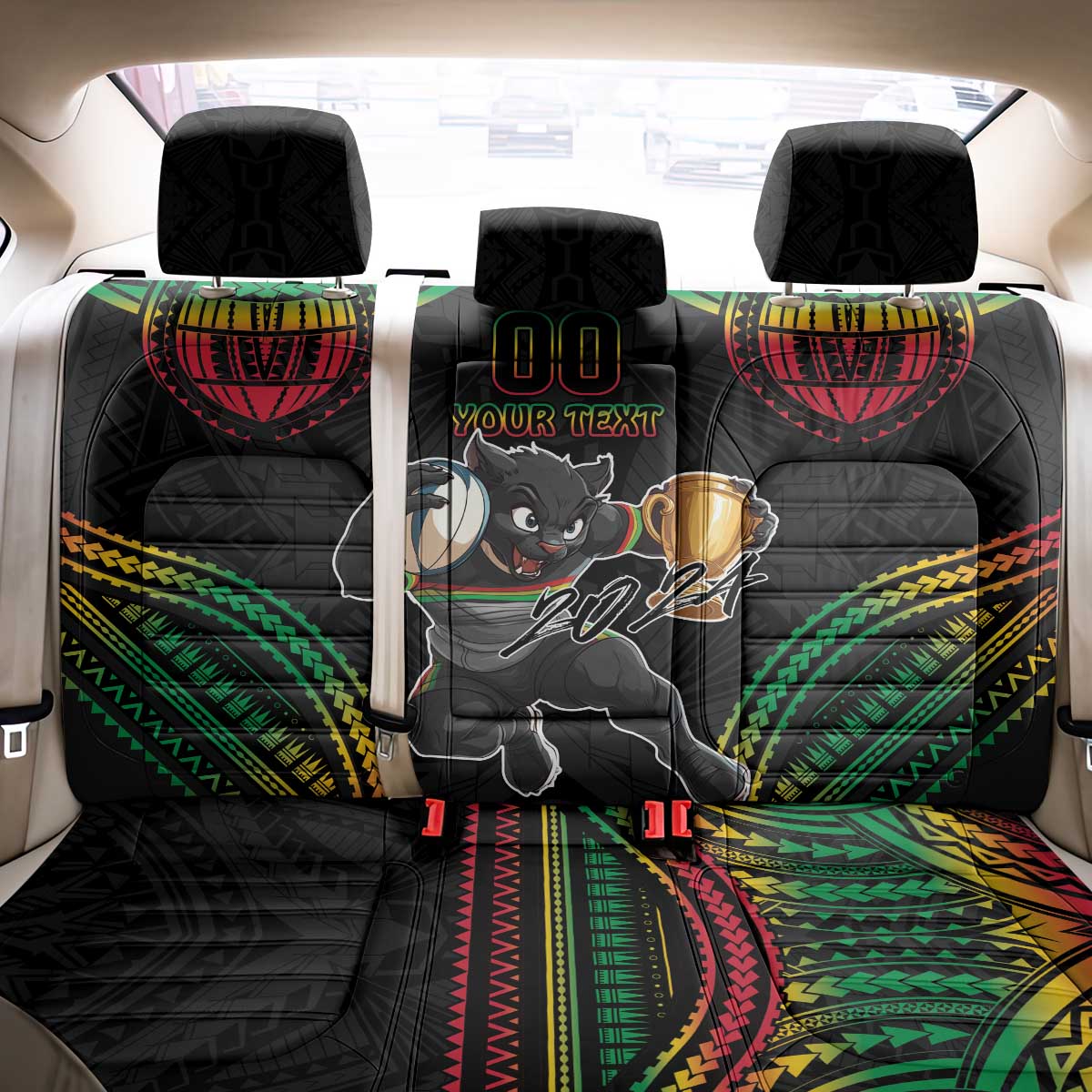 Custom Panthers Champion Grand Final 2024 Back Car Seat Cover With Polynesian Style
