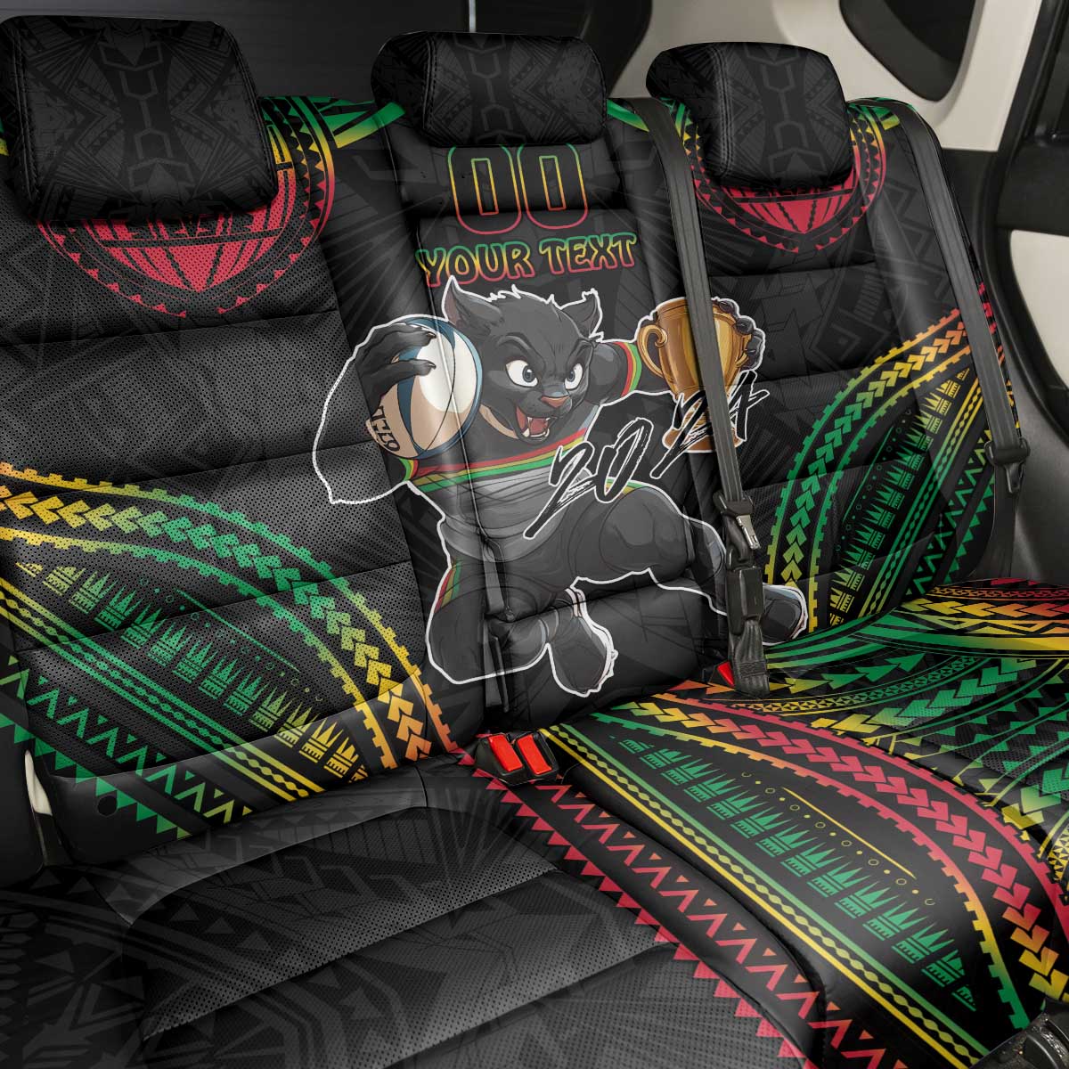 Custom Panthers Champion Grand Final 2024 Back Car Seat Cover With Polynesian Style
