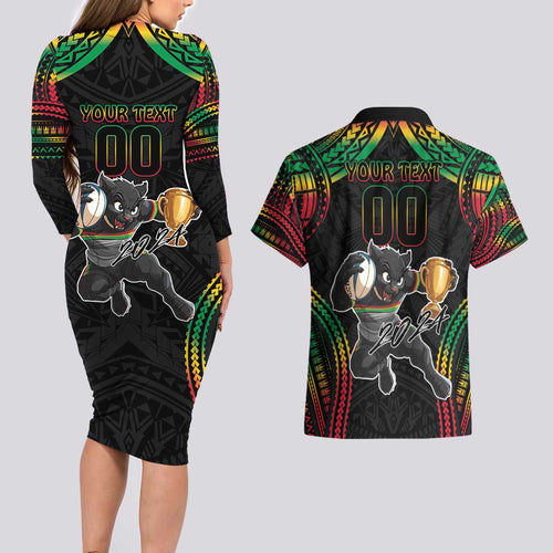 Custom Panthers Champion Grand Final 2024 Couples Matching Long Sleeve Bodycon Dress and Hawaiian Shirt With Polynesian Style