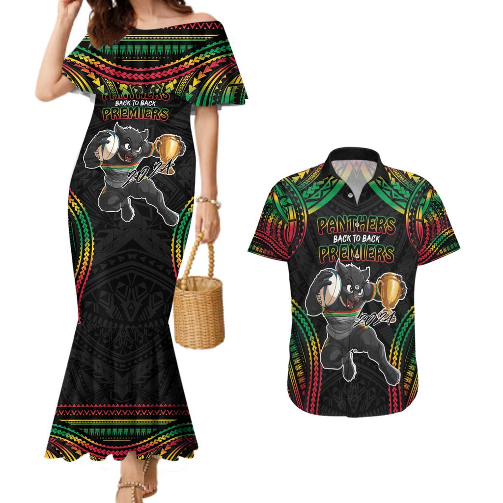 Custom Panthers Champion Grand Final 2024 Couples Matching Mermaid Dress and Hawaiian Shirt With Polynesian Style