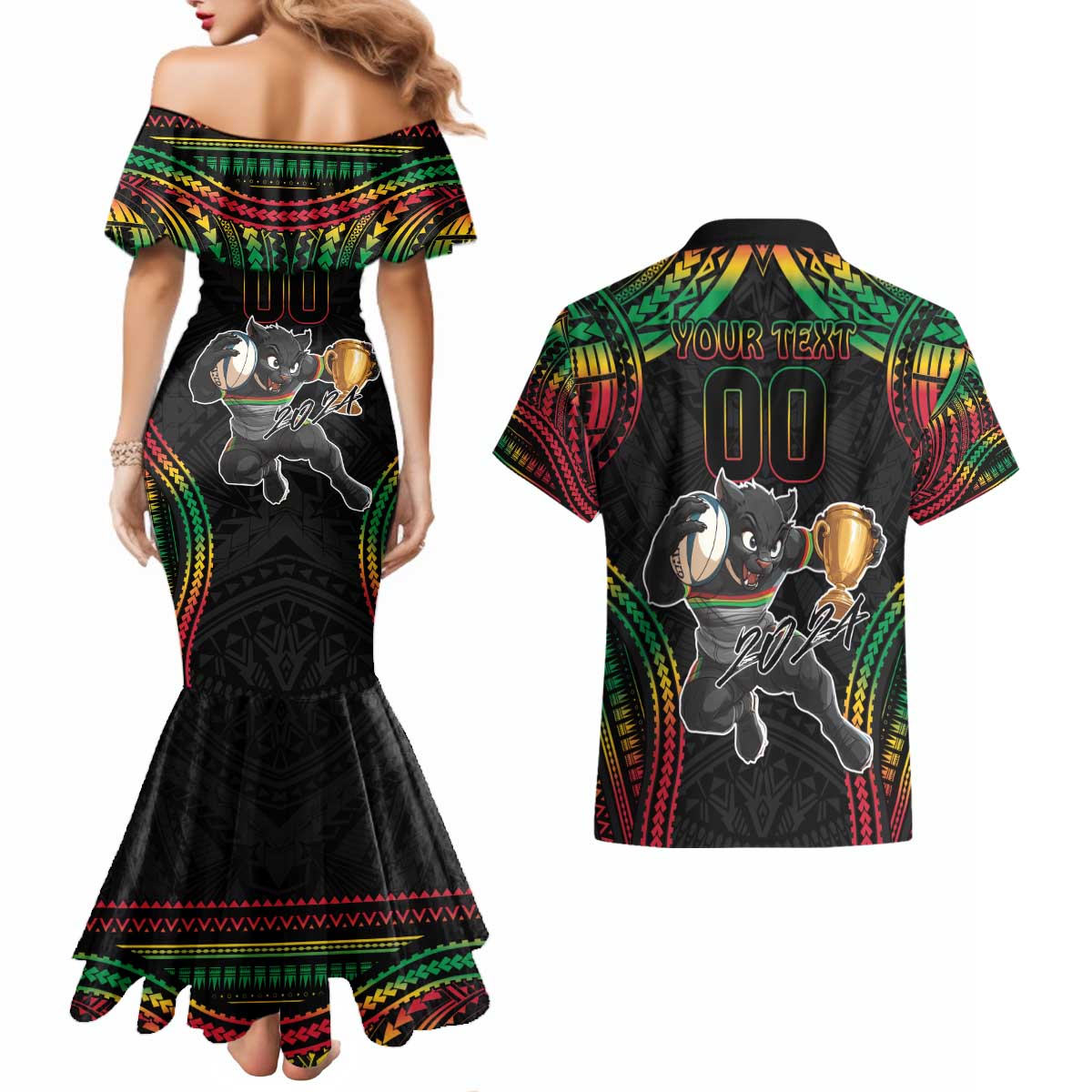 Custom Panthers Champion Grand Final 2024 Couples Matching Mermaid Dress and Hawaiian Shirt With Polynesian Style